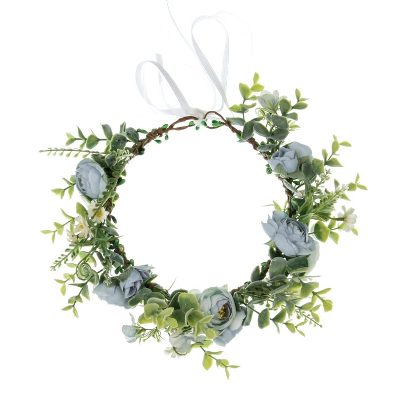 Floral Fall Camellia Flower Crown Rose Headpiece Wedding Bridal Flower Girl Halo Maternity Photo Props FL-03 (Blue) - Image 2